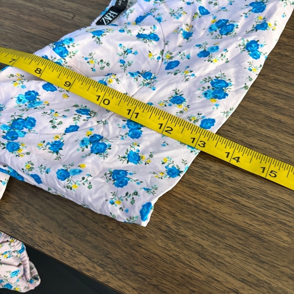Zara Pink Blue Floral Print Corset Bustier Crop Top Puff Sleeves L - Picture 9 of 9